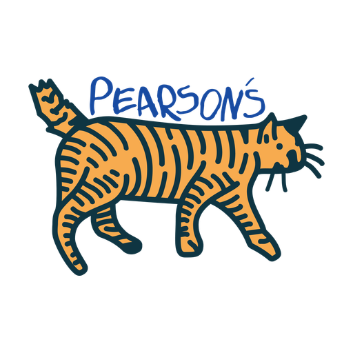 Pearson's mascot — a striped cat